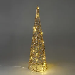 Cône lumineux à piles 20 LED (H40 cm) Christmas Or et blanc chaud