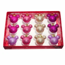 Coffret de 12 boules de Noël (D30 mm) mini Mickey Rose