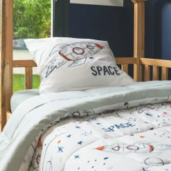 Couette imprimée enfant coton (140 x 200 cm) Galaxie Blanche