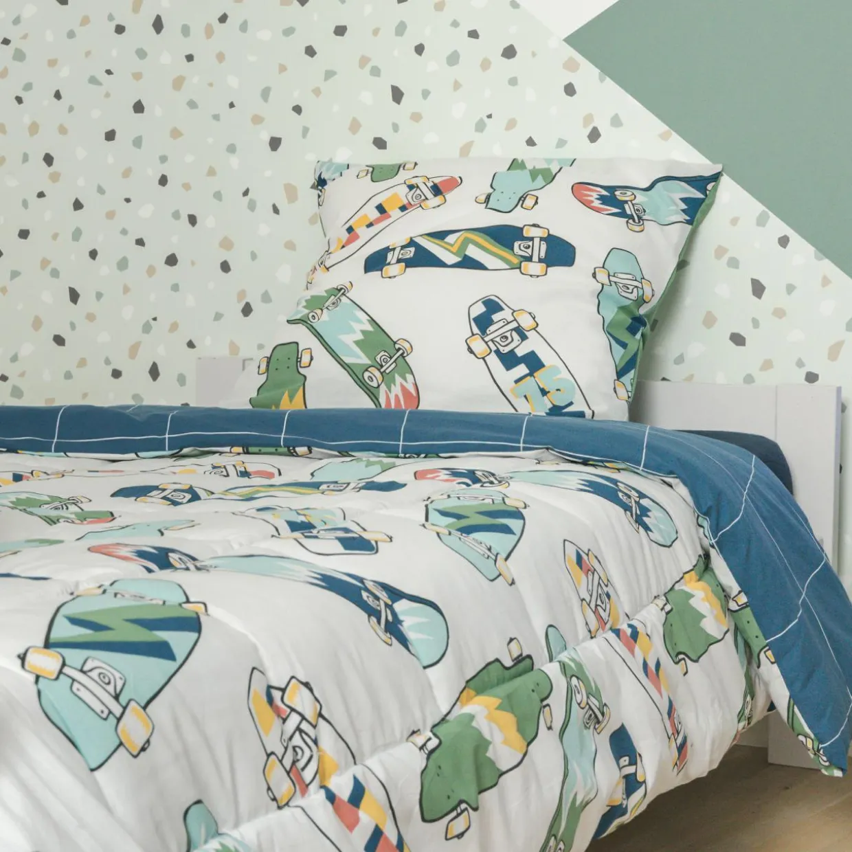 Couette imprimée enfant coton (140 x 200 cm) California Bleu