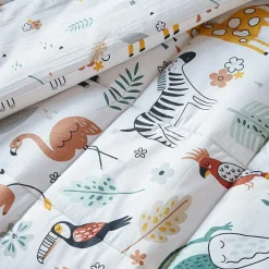 Couette imprimée enfant coton et une taie d'oreiller (140 x 200 cm) Savane Multicolore