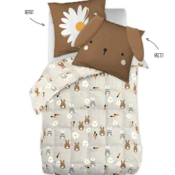 Couette imprimée enfant et sa taie d'oreiller (140 x 200 cm) Pompon Marron