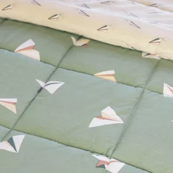 Couette imprimée enfant et une taie d'oreiller (140 x 200 cm) Petits papiers Verte