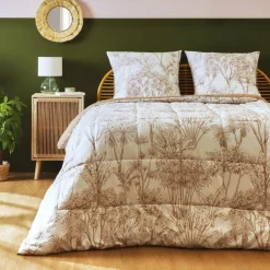 Couette imprimée et deux taies d'oreiller coton (200 x 200 cm) Lara Marron