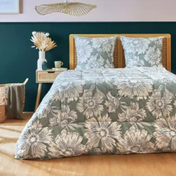 Couette imprimée et deux taies d'oreiller coton (200 x 200 cm) Lara Vert
