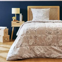 Couette imprimée et une taie d'oreiller coton (140 x 200 cm) Lara Beige