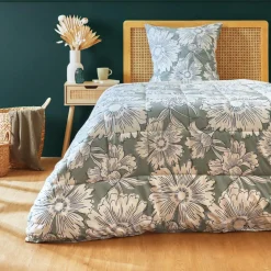 Couette imprimée et une taie d'oreiller coton (140 x 200 cm) Lara Vert