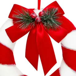 Couronne de Noël (D23 cm) Festive rayée Rouge et blanc
