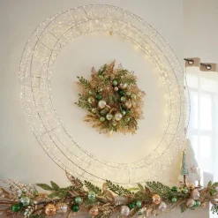 Couronne de Noël Géante lumineuse Micro 1800 LED (D116 cm) Éclats Argent et blanc chaud