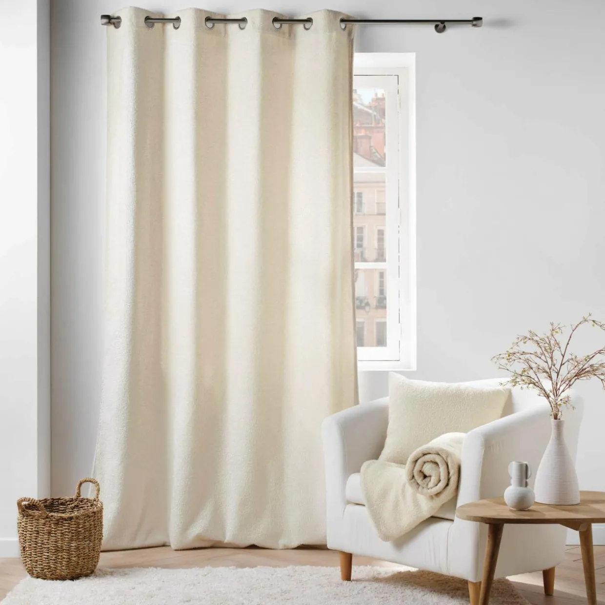 Coussin carré bouclette (45 cm) Wooly Ecru