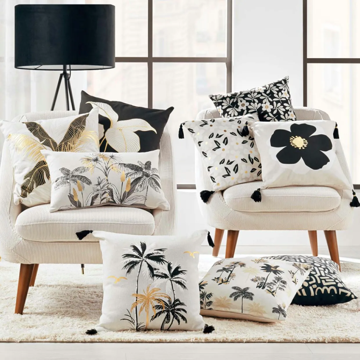 Coussin carré coton (45 x 45 cm) Aileen Ecru