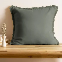 Coussin carré coton (45 x 45 cm) Pixel franges Vert kaki