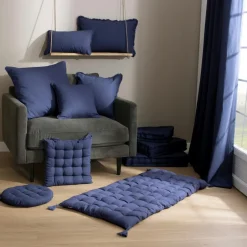 Coussin carré coton (60 x 60 cm) Pixel Bleu marine