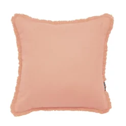 Coussin carré coton (45 x 45 cm) Pixel franges Rose pêche
