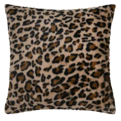 Coussin carré fausse fourrure léopard (45 x 45 cm) Fauves Camel