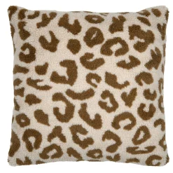 Coussin carré fausse fourrure léopard (45 x 45 cm) Fauves Beige