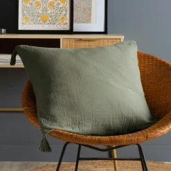 Coussin carré gaze de coton (60 x 60 cm) Gaïa Vert romarin