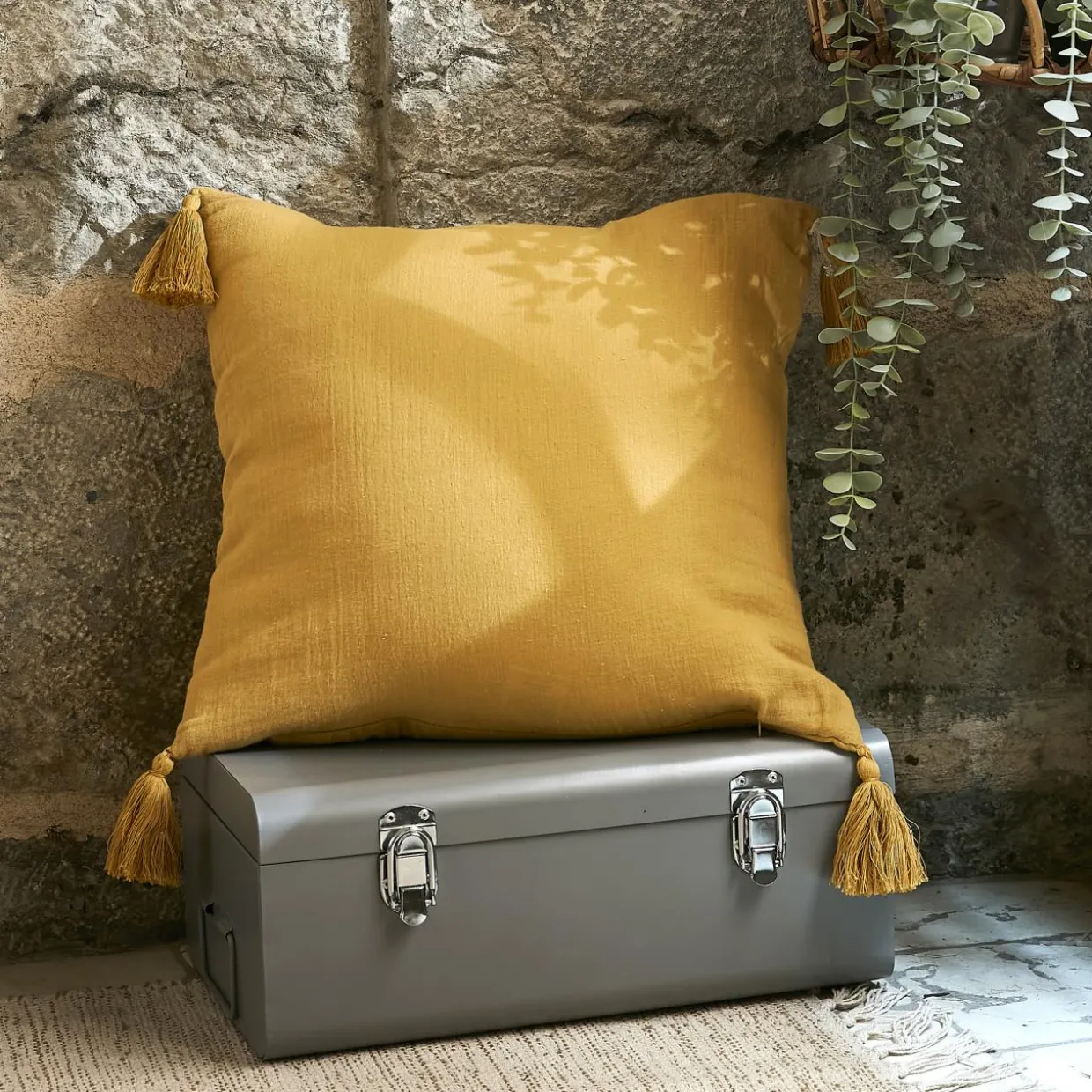 Coussin carré gaze de coton (40 x 40 cm) Gaïa Jaune safran