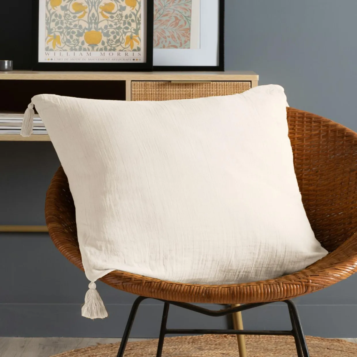 Coussin carré gaze de coton (60 x 60 cm) Gaïa Beige pampa