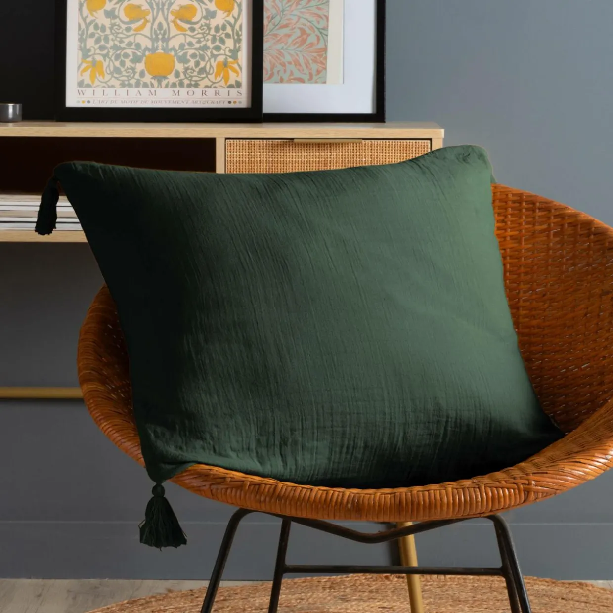 Coussin carré gaze de coton (60 x 60 cm) Gaïa Vert sapin