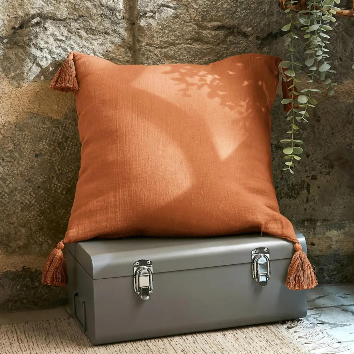 Coussin carré gaze de coton (40 x 40 cm) Gaïa Abricot