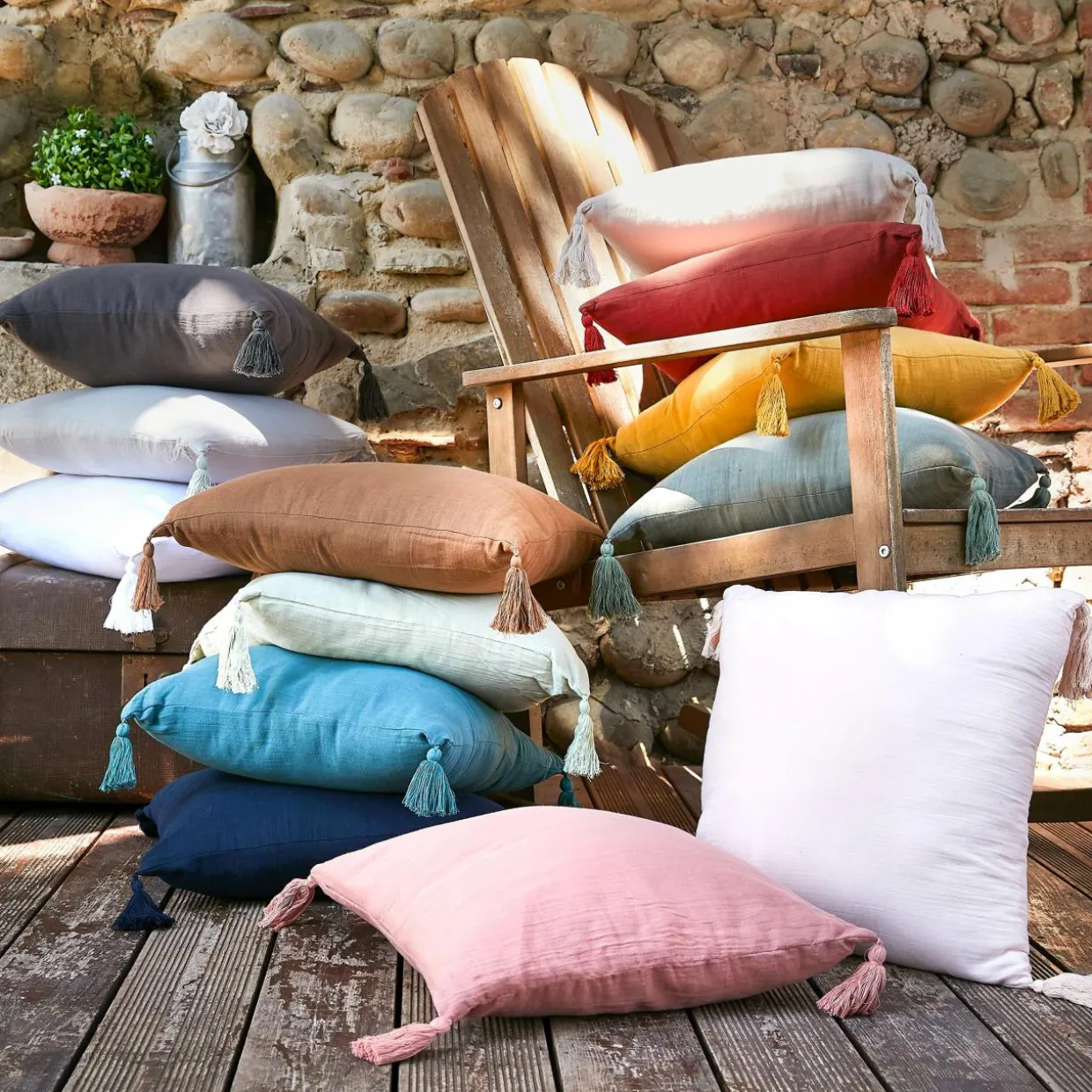 Coussin carré gaze de coton (40 x 40 cm) Gaïa Abricot