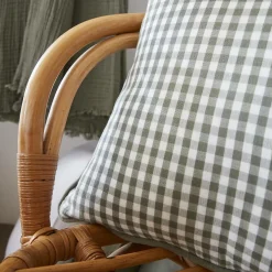 Coussin carré gaze de coton (45 x 45 cm) Gaïa vichy Vert romarin