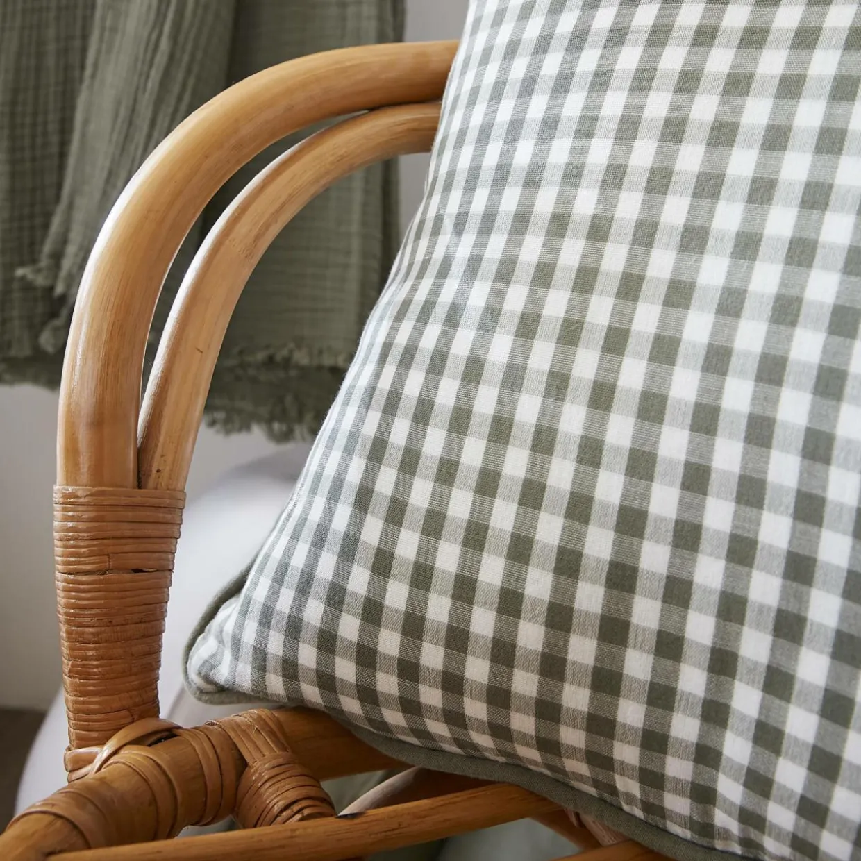 Coussin carré gaze de coton (45 x 45 cm) Gaïa vichy Vert romarin