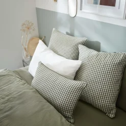 Coussin carré gaze de coton (45 x 45 cm) Gaïa vichy Vert romarin