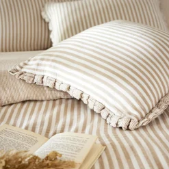 Coussin carré gaze de coton (45 x 45 cm) Gaïa rayures Ficelle