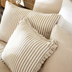 Coussin carré gaze de coton (45 x 45 cm) Gaïa rayures Ficelle