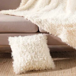 Coussin carré imitation fourrure (45 x 45 cm) Mouton Ecru