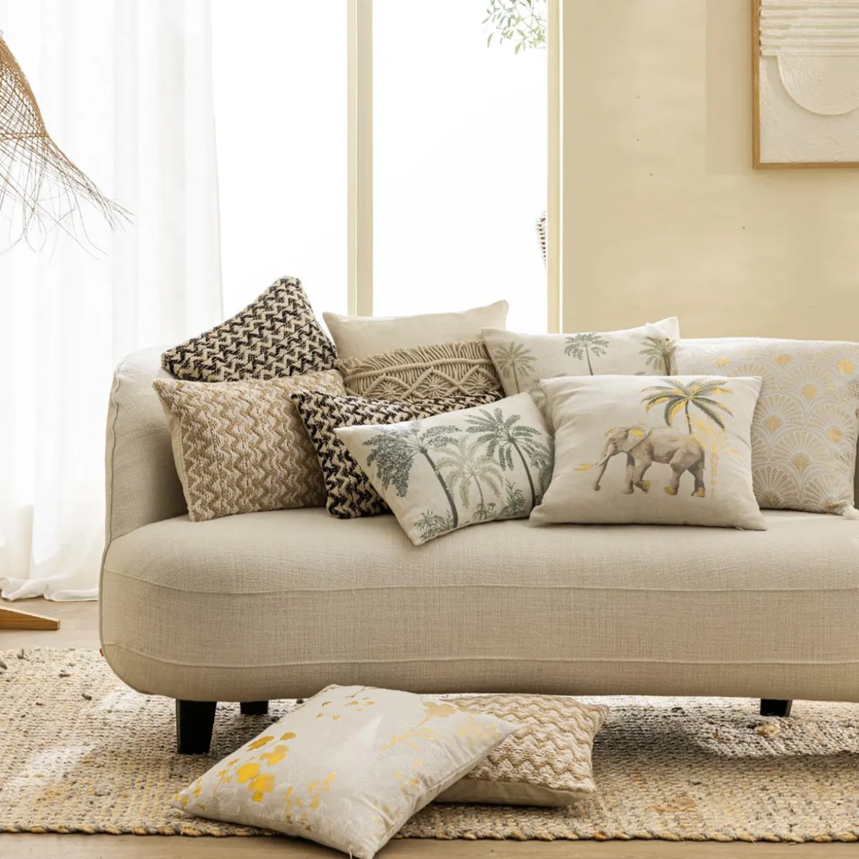 Coussin carré lin et coton (45 x 45 cm) Palmea Vert