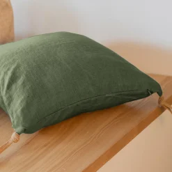 Coussin carré lin lavé (45 cm) Louise Vert romarin