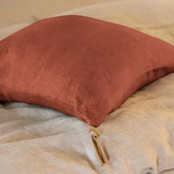 Coussin carré lin lavé (45 cm) Louise Terracotta