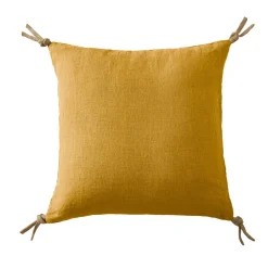 Coussin carré lin lavé (45 cm) Louise Jaune moutarde