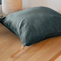 Coussin carré lin lavé (45 cm) Louise Gris ardoise