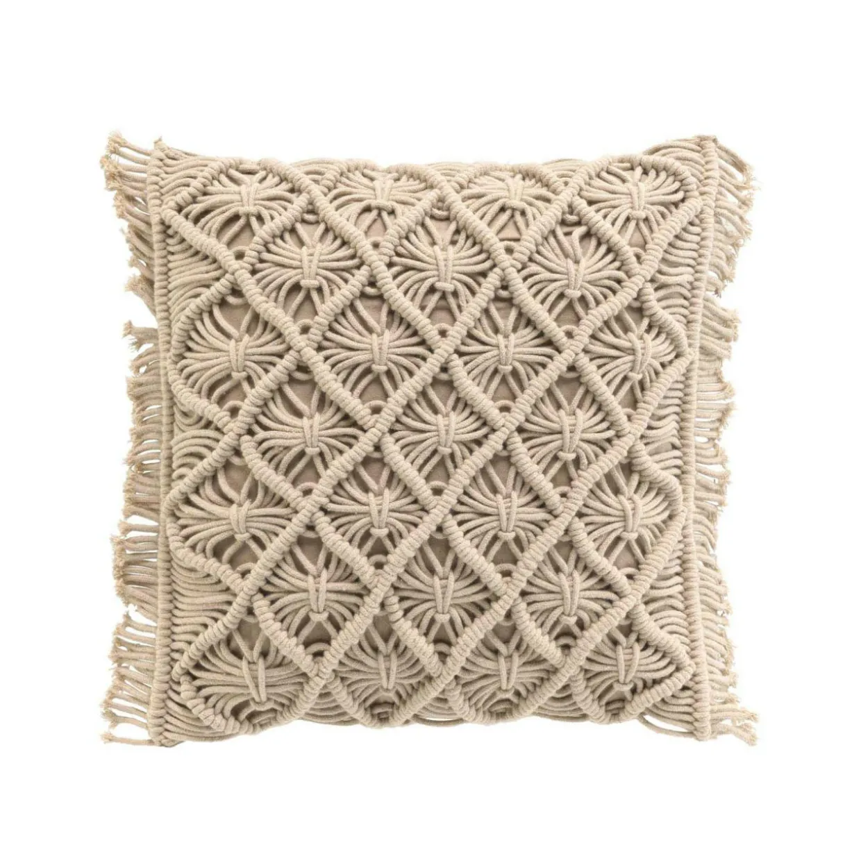 Coussin carré macramé (40 x 40 cm) Indy Taupe