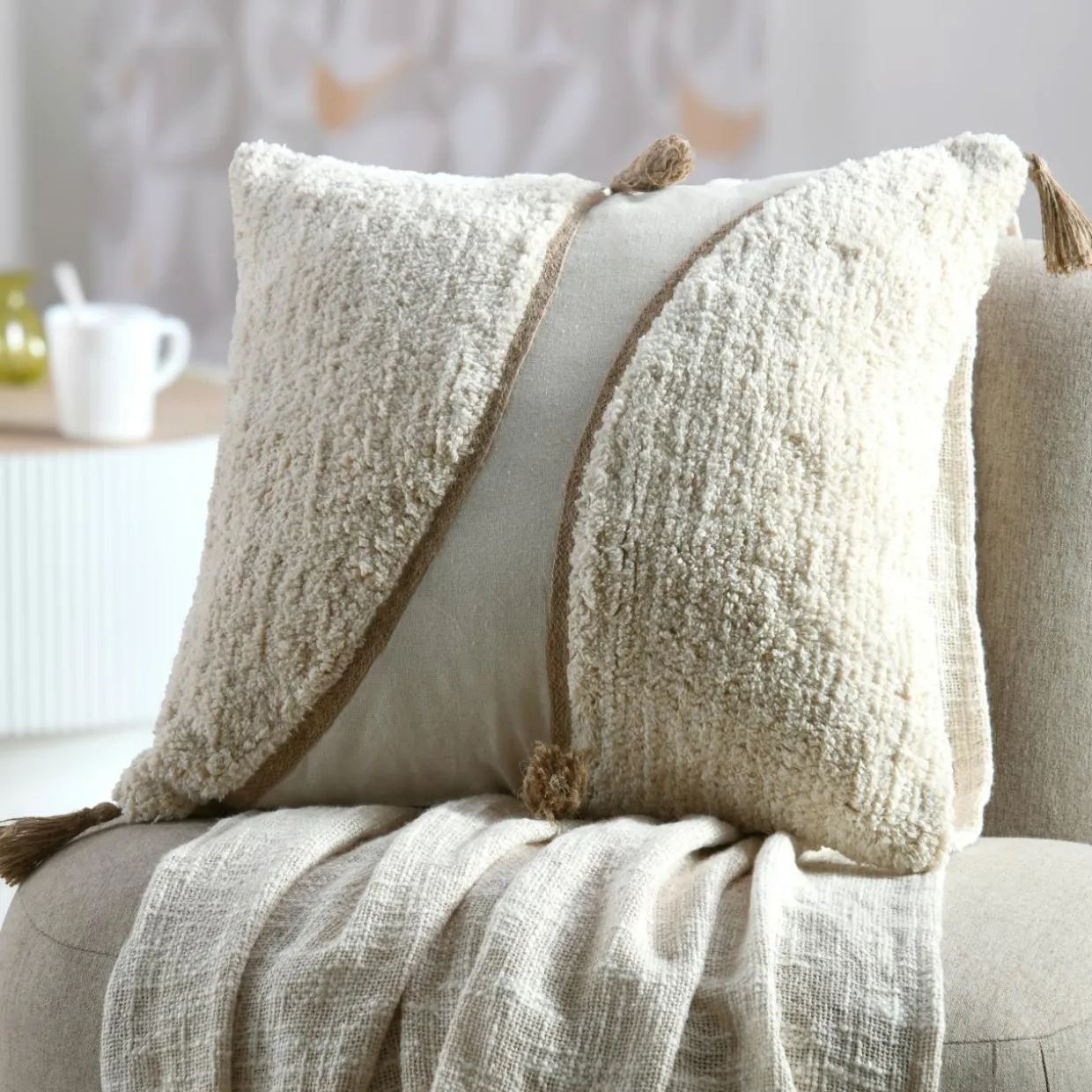 Coussin carré tufté (45 x 45 cm) Blokken Ecru