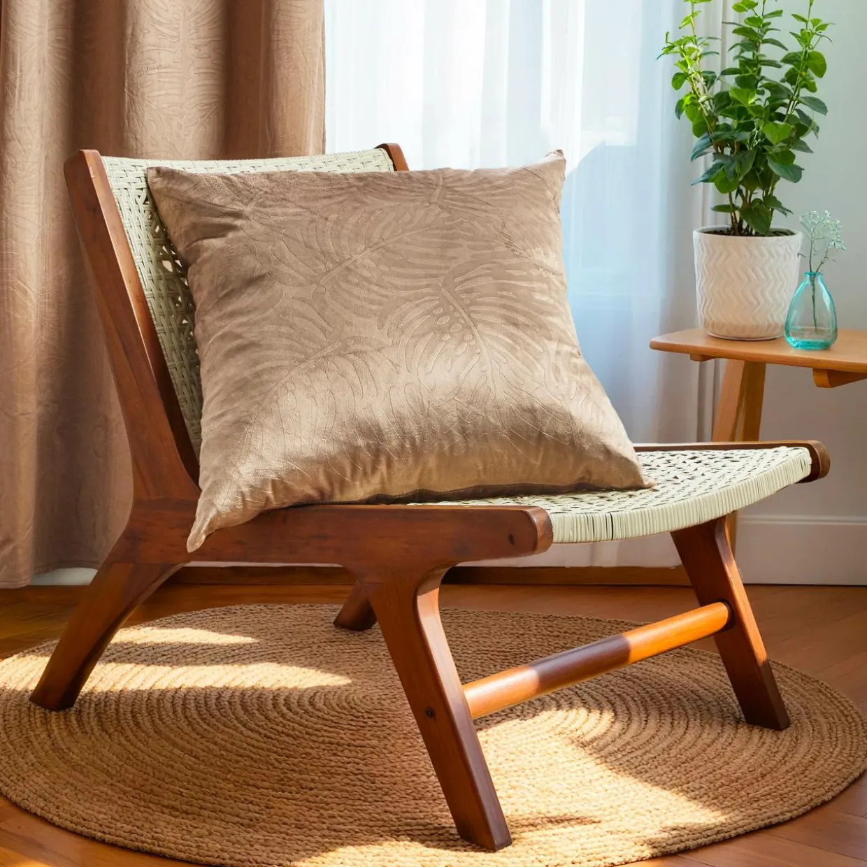 Coussin carré velours (60 x 60 cm) Fern Taupe