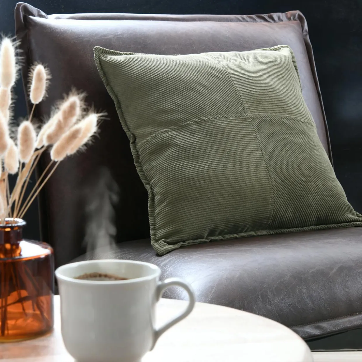 Coussin carré velours (45 x 45 cm) Dandy Vert kaki