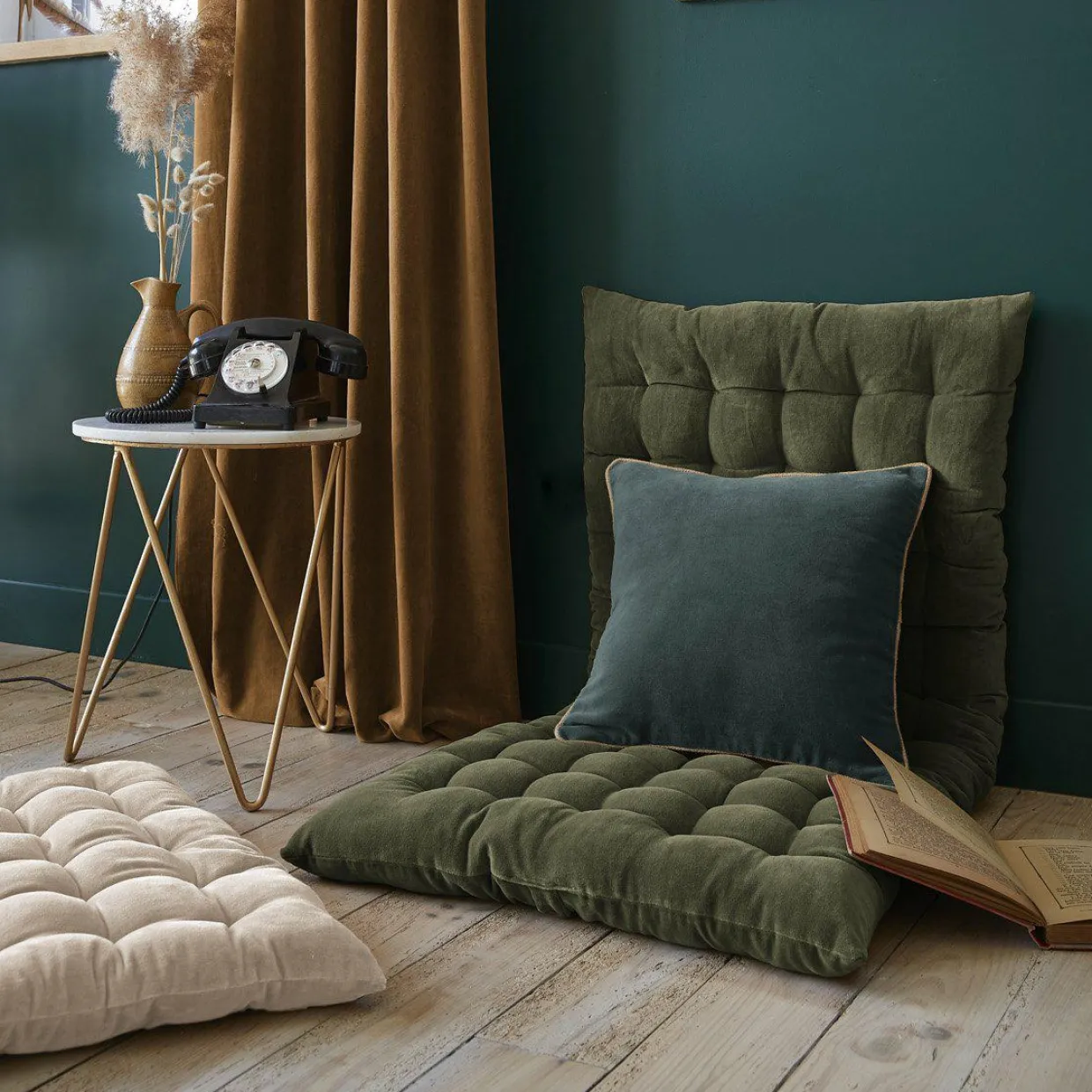 Coussin carré velours de coton (45 x 45 cm) Victor Gris ardoise