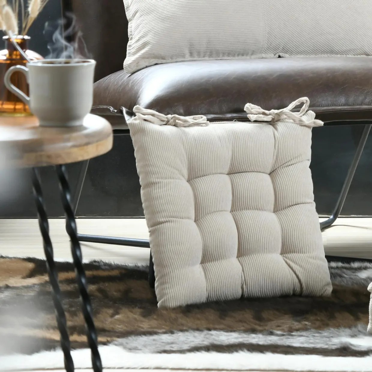 Coussin de chaise carré velours (38 x 38 cm) Dandy Beige