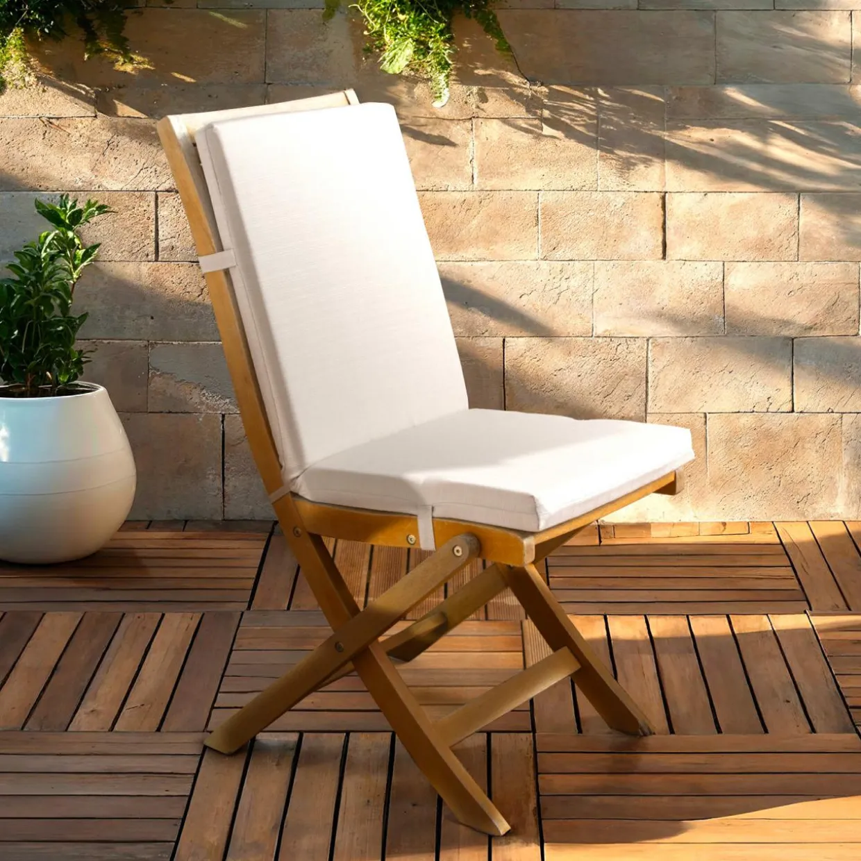 Coussin de chaise extérieur avec dossier (90 x 40 cm) Sunset Ecru