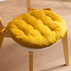 Coussin de chaise rond coton (40 cm) Pixel Jaune moutarde