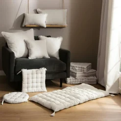 Coussin de chaise rond coton (40 cm) Pixel Beige