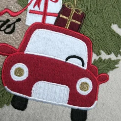 Coussin de Noël brodé (45 x 45 cm) Vœux Merry Christmas Naturel