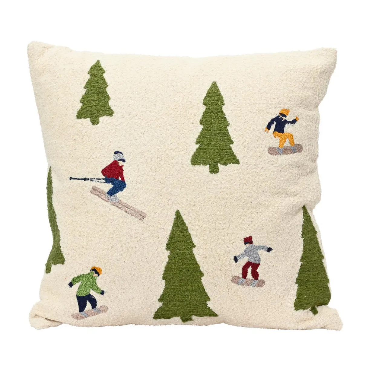 Coussin de Noël carré coton (45 x 45 cm) Skieurs Vert