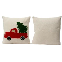 Coussin de Noël carré coton (45 x 45 cm) Joyeuse Camionnette