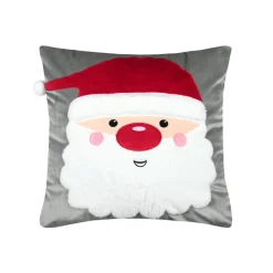 Coussin de Noël carré velours (45 x 45 cm) Edgard Père Noël Gris